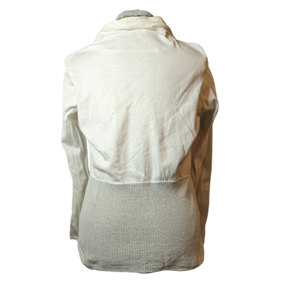 🔖 Denver Hayes Soft XL white knit cotton sweater w/ two weaves hanky hem VGUC - Picture 2 of 7